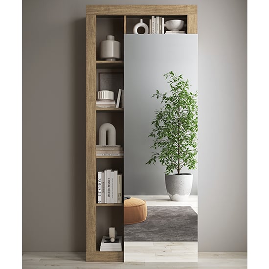 Hanmer Italian Mirrored Wardrobe With 1 Door And Shelves In Knotty Oak