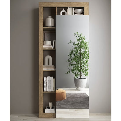 Hanmer Italian Mirrored Wardrobe With 1 Door And Shelves In Knotty Oak