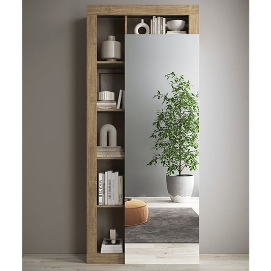 Hanmer Italian Mirrored Wardrobe With 1 Door And Shelves In Knotty Oak