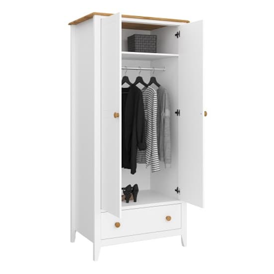 Hasten Wooden Wardrobe With 2 Doors In White And Pine