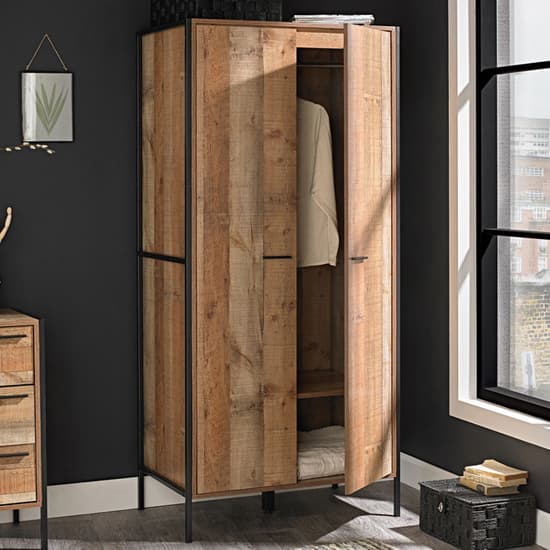 Haxtun Wooden Wardrobe With 2 Doors In Distressed Oak