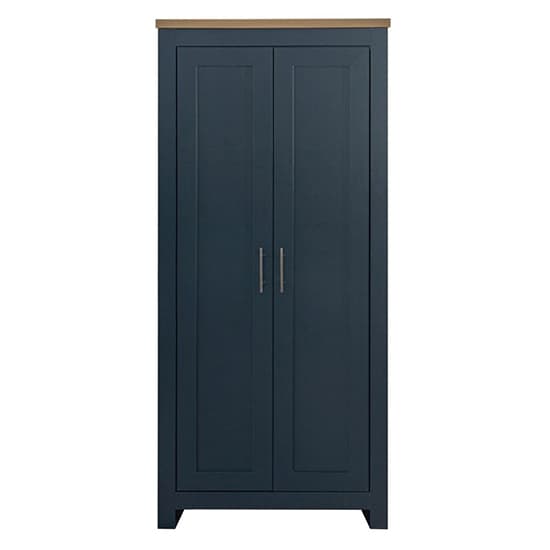Highgate Wooden Wardrobe With 2 Doors In Navy Blue And Oak