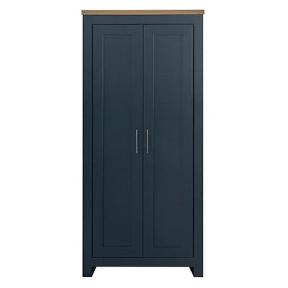 Highgate Wooden Wardrobe With 2 Doors In Navy Blue And Oak