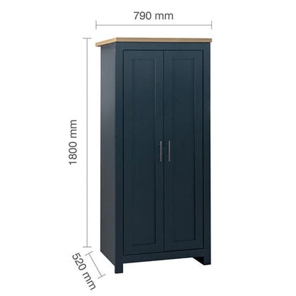 Highgate Wooden Wardrobe With 2 Doors In Navy Blue And Oak