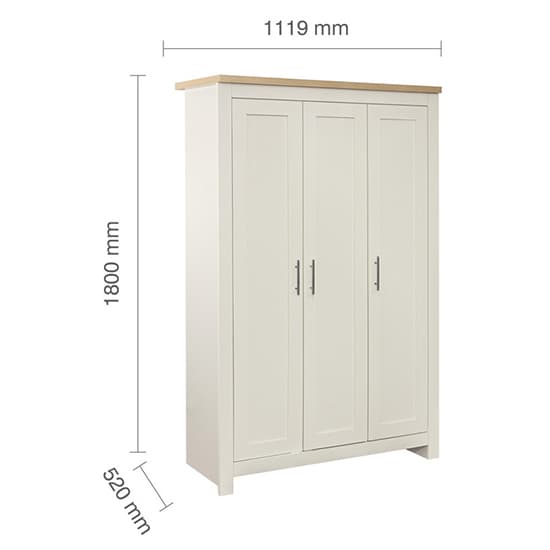 Highgate Wooden Wardrobe With 3 Doors In Cream And Oak