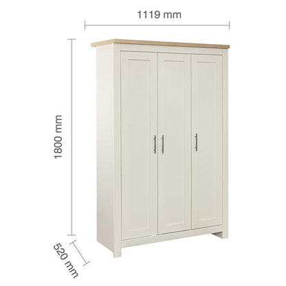 Highgate Wooden Wardrobe With 3 Doors In Cream And Oak
