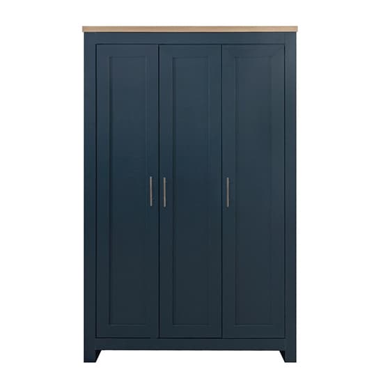 Highgate Wooden Wardrobe With 3 Doors In Navy Blue And Oak