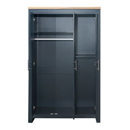 Highgate Wooden Wardrobe With 3 Doors In Navy Blue And Oak