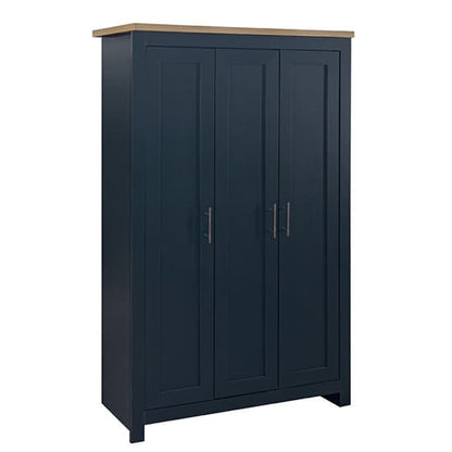 Highgate Wooden Wardrobe With 3 Doors In Navy Blue And Oak