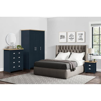 Highgate Wooden Wardrobe With 3 Doors In Navy Blue And Oak