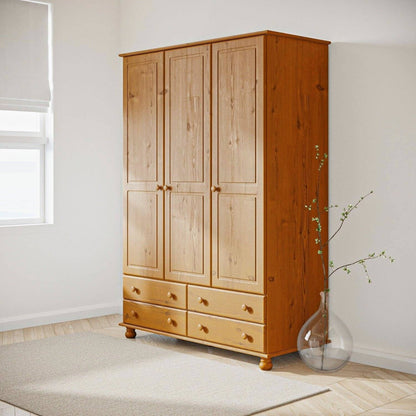 Pine 3 Door Triple Wardrobe with Drawers - Hamilton