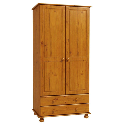 Pine 2 Door Double Wardrobe with Drawers - Hamilton