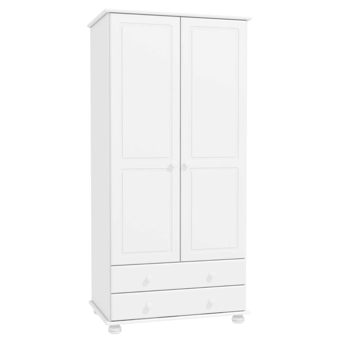 White Painted Pine 2 Door Double Wardrobe with Drawers - Hamilton