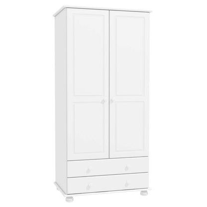 White Painted Pine 2 Door Double Wardrobe with Drawers - Hamilton