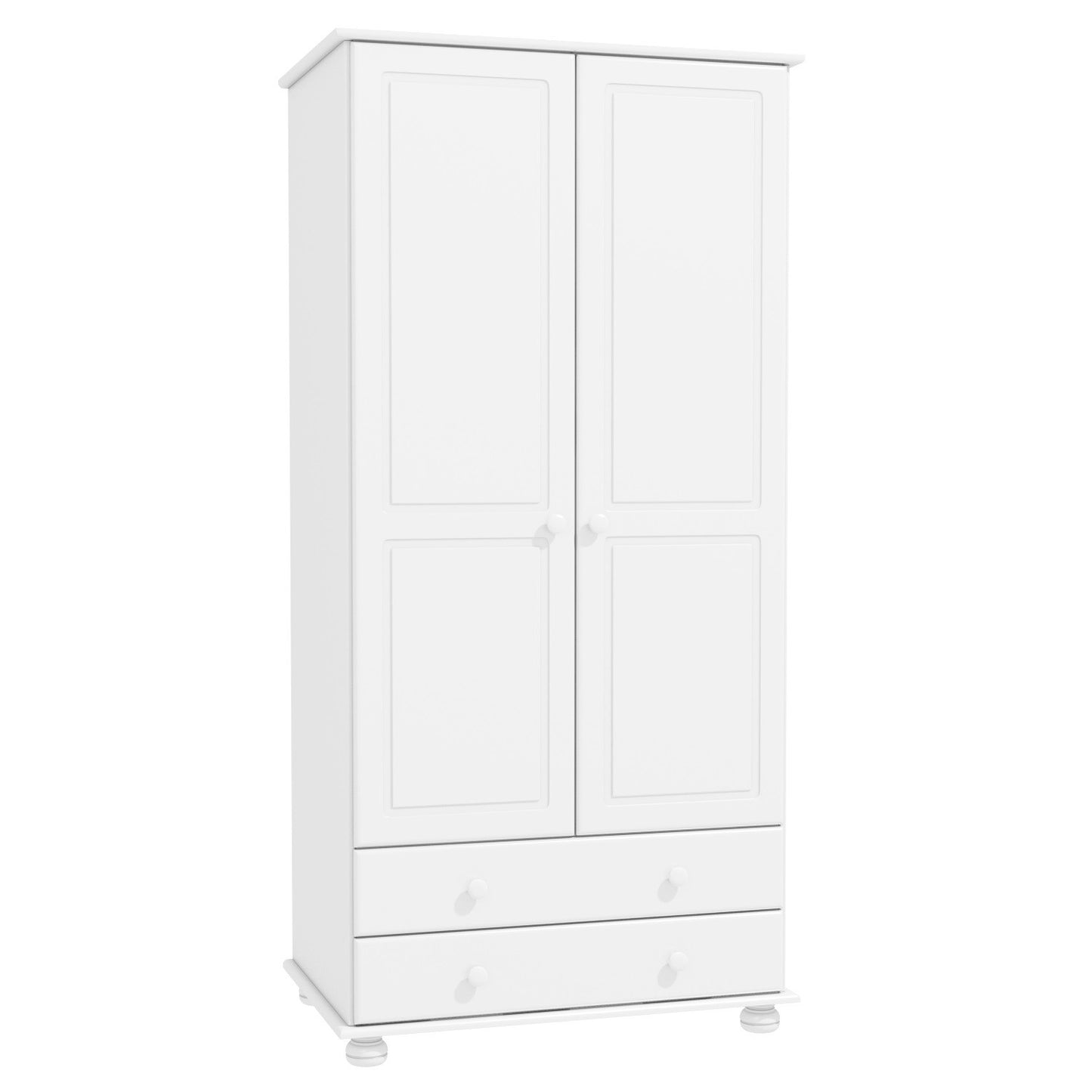 White Painted Pine 2 Door Double Wardrobe with Drawers - Hamilton