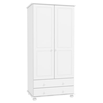 White Painted Pine 2 Door Double Wardrobe with Drawers - Hamilton