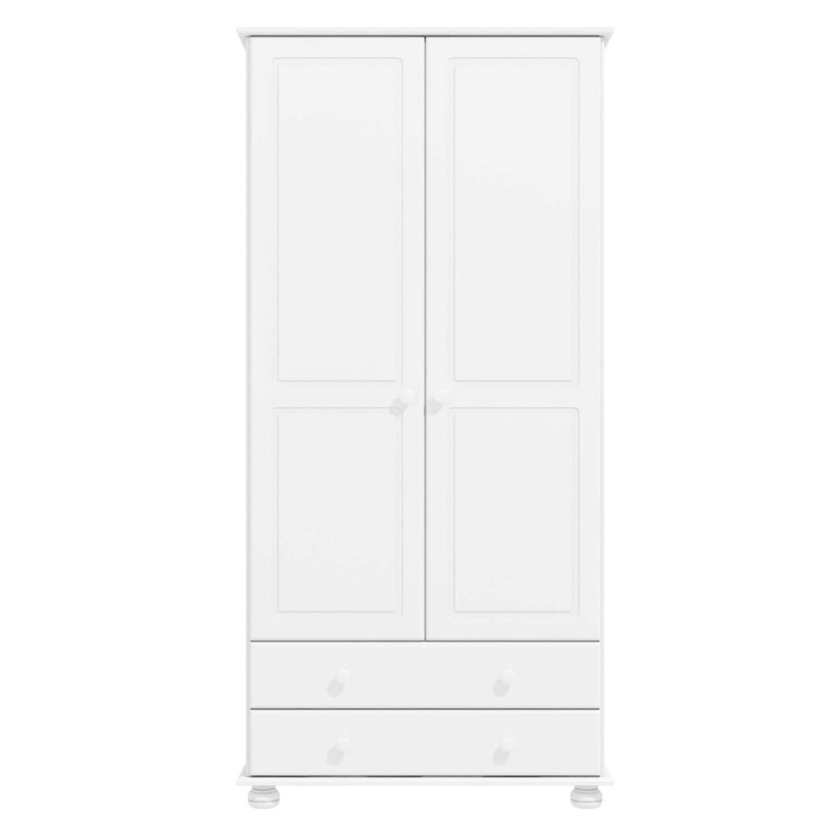 White Painted Pine 2 Door Double Wardrobe with Drawers - Hamilton