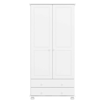 White Painted Pine 2 Door Double Wardrobe with Drawers - Hamilton