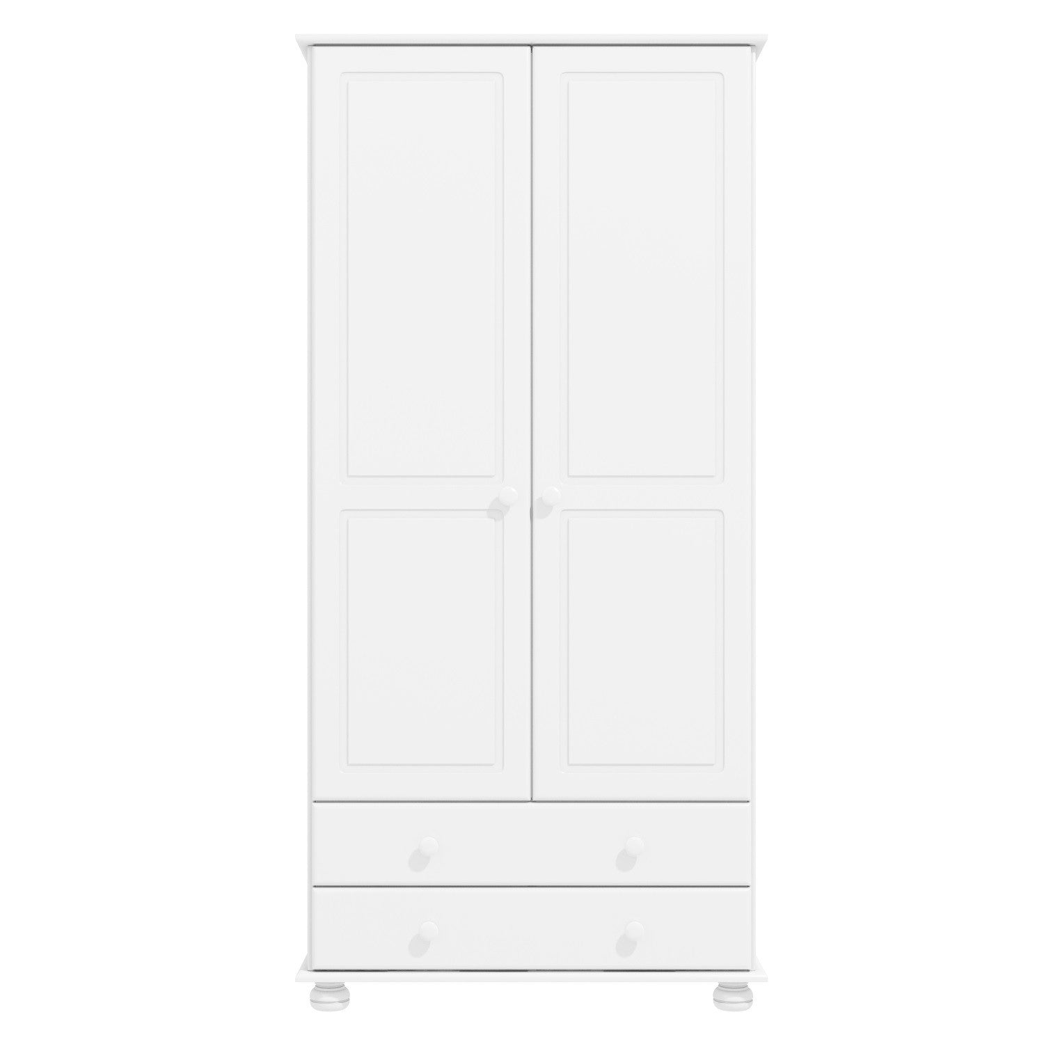 White Painted Pine 2 Door Double Wardrobe with Drawers - Hamilton