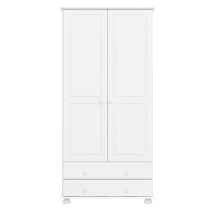 White Painted Pine 2 Door Double Wardrobe with Drawers - Hamilton