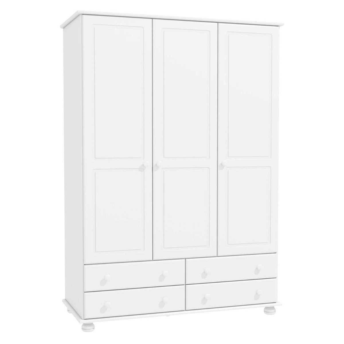 White Painted Pine 3 Door Triple  Wardrobe with Drawers - Hamilton