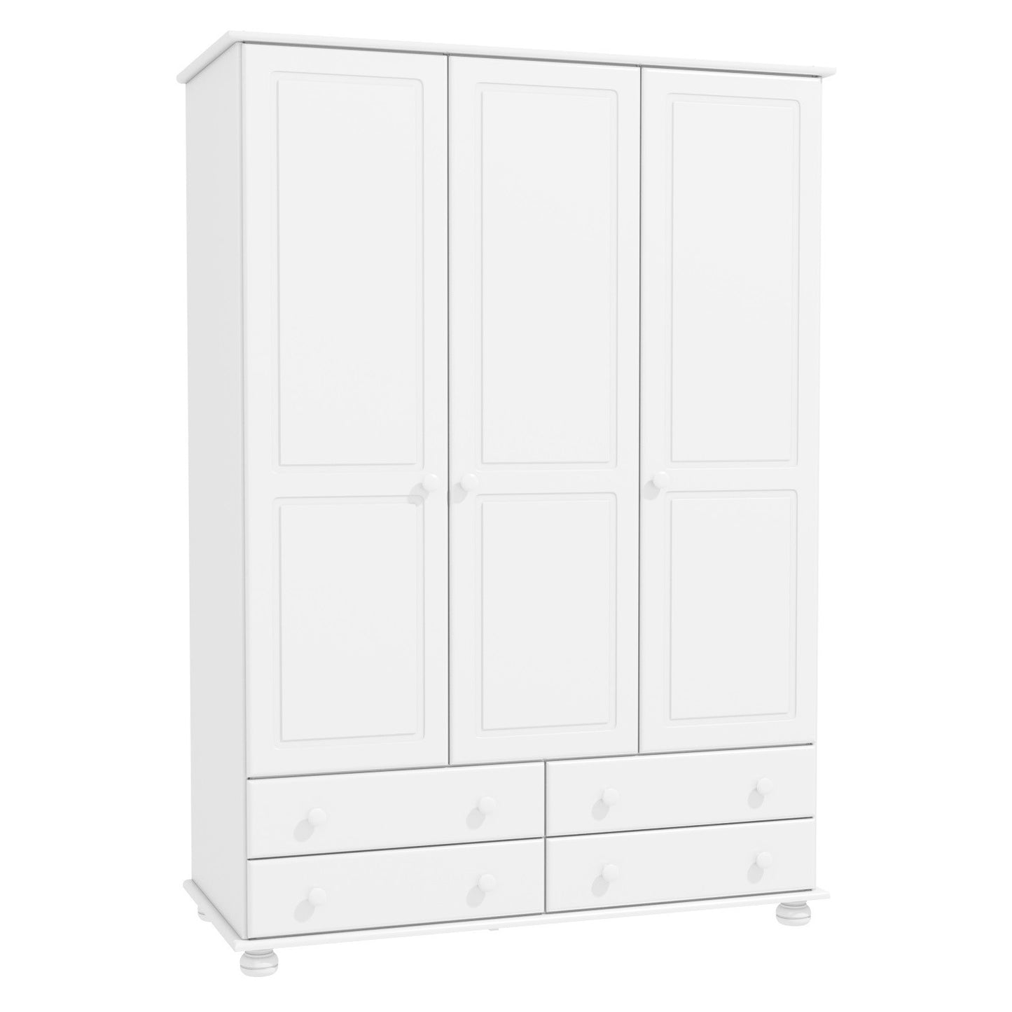 White Painted Pine 3 Door Triple  Wardrobe with Drawers - Hamilton