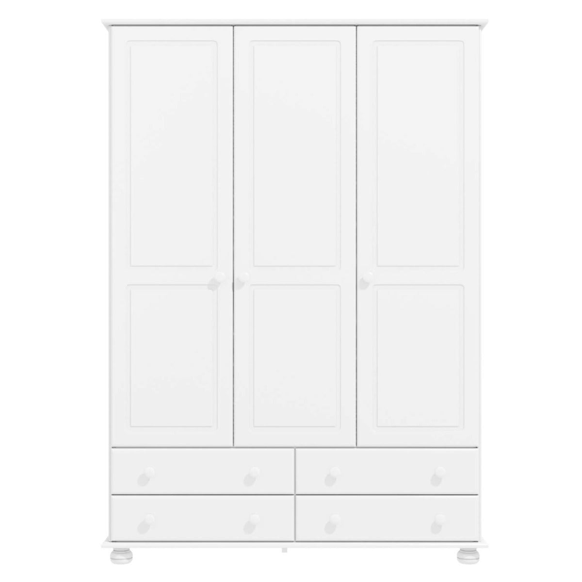 White Painted Pine 3 Door Triple  Wardrobe with Drawers - Hamilton