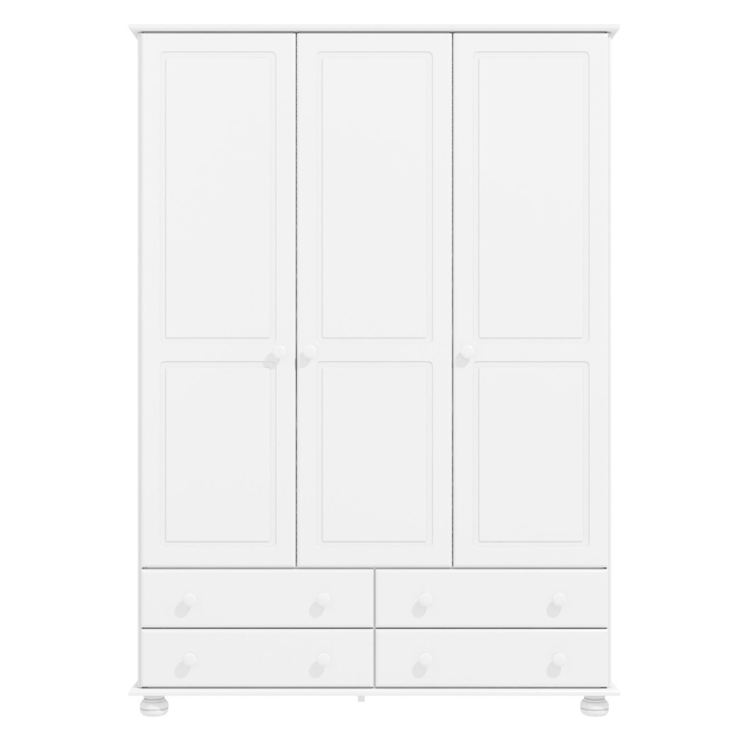 White Painted Pine 3 Door Triple  Wardrobe with Drawers - Hamilton