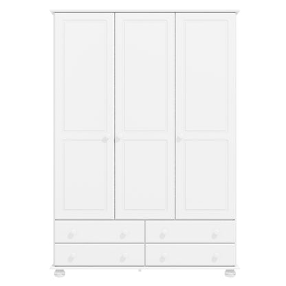 White Painted Pine 3 Door Triple  Wardrobe with Drawers - Hamilton