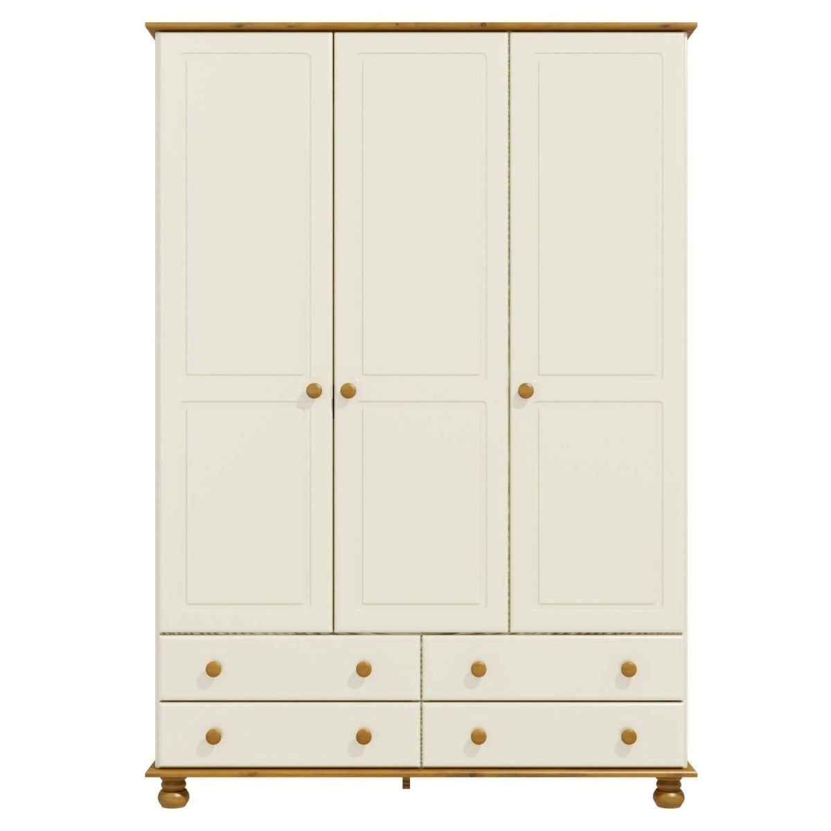 Cream and Pine Painted 3 Door Triple Wardrobe with Drawers - Hamilton