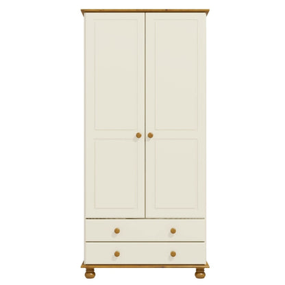 Cream and Pine Painted 2 Door Double Wardrobe with Drawers - Hamilton