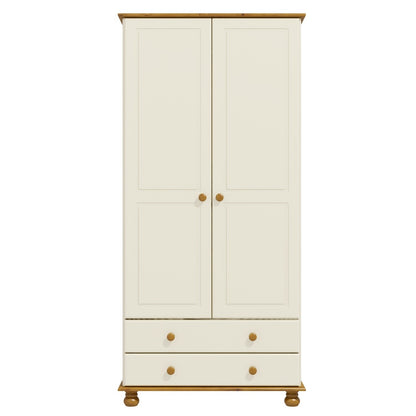 Cream and Pine Painted 2 Door Double Wardrobe with Drawers - Hamilton