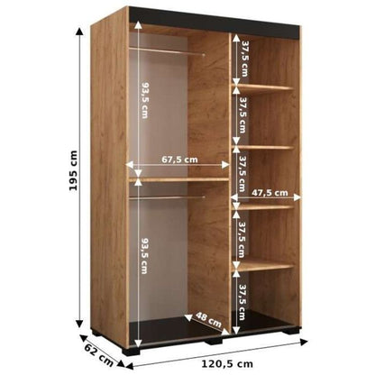 Marston ii Sliding 2 Door Mirror Wardrobe Golden with Black Top - 120cm Width