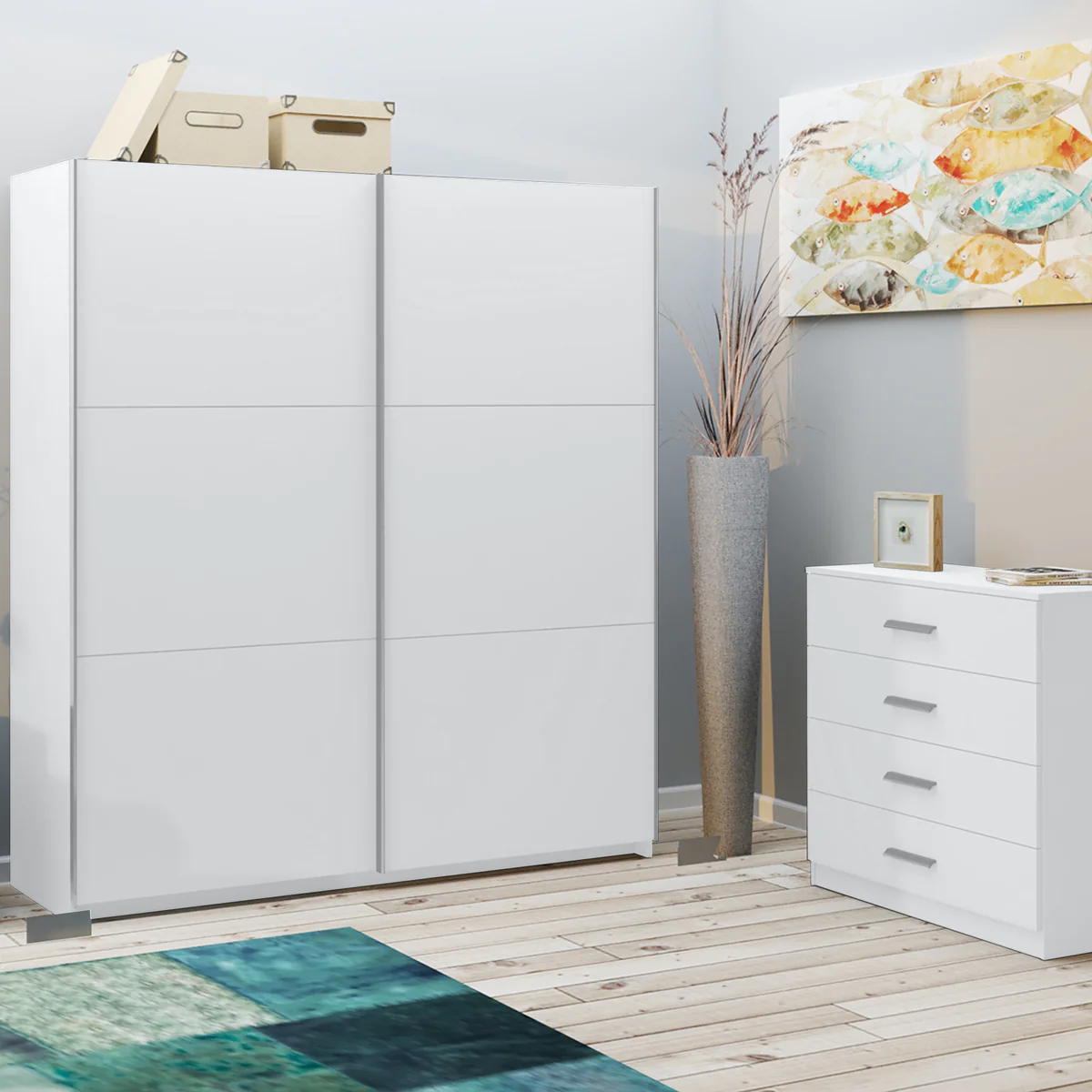 Holland White 180cm Sliding 2 Door Wardrobe 