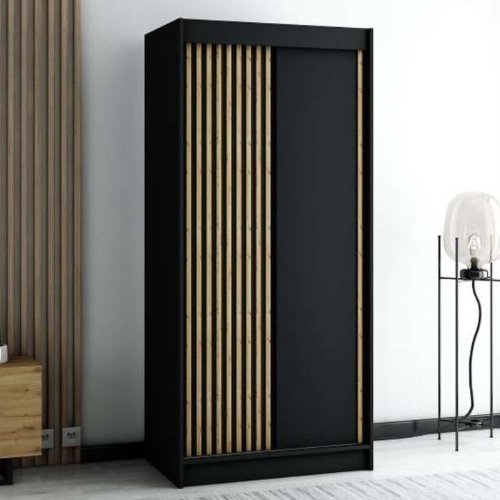 Gloucester 100cm Sliding 2 Door Wardrobe Strips Design - Black