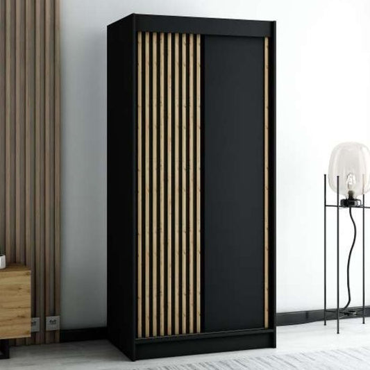 Gloucester 100cm Sliding 2 Door Wardrobe Strips Design - Black