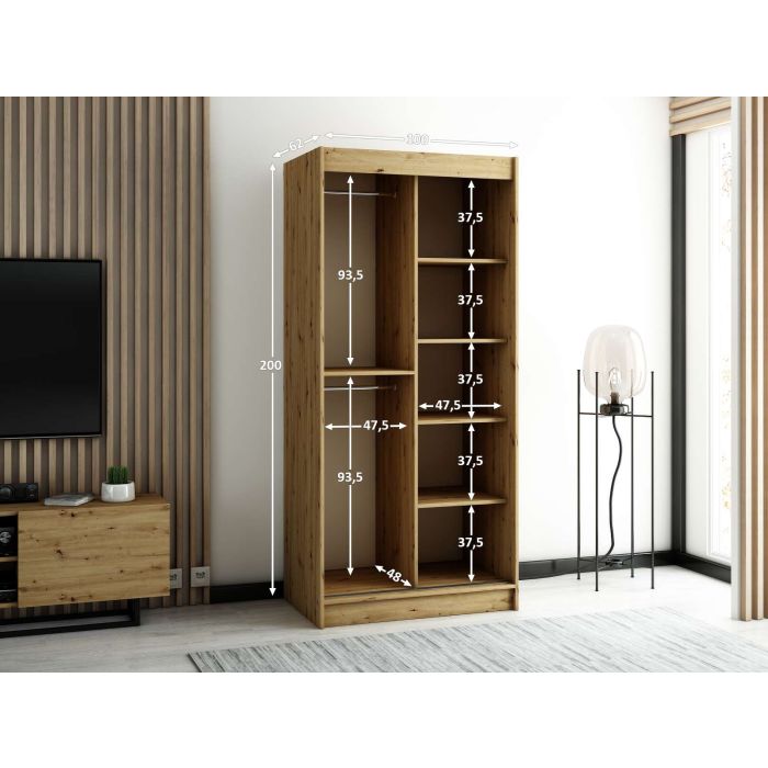 Gloucester 100cm Sliding 2 Door Wardrobe Strips Design - Black