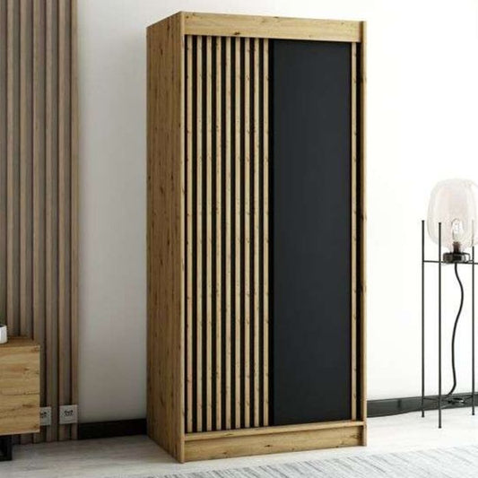 Gloucester 100cm Sliding 2 Door Wardrobe Strips Design - Artisan Oak