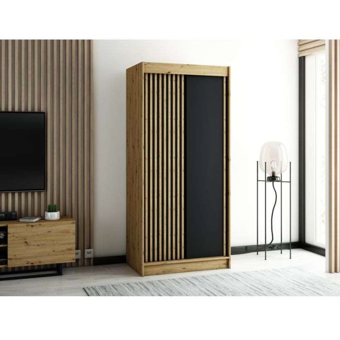 Gloucester 100cm Sliding 2 Door Wardrobe Strips Design - White