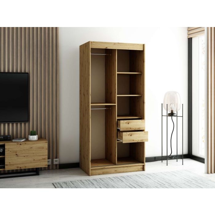 Gloucester 100cm Sliding 2 Door Wardrobe Strips Design - Artisan Oak