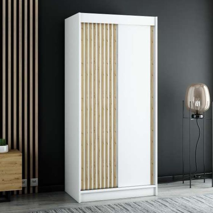 Gloucester 100cm Sliding 2 Door Wardrobe Strips Design - White