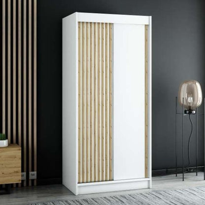 Gloucester 100cm Sliding 2 Door Wardrobe Strips Design - White
