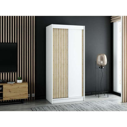 Gloucester 100cm Sliding 2 Door Wardrobe Strips Design - White