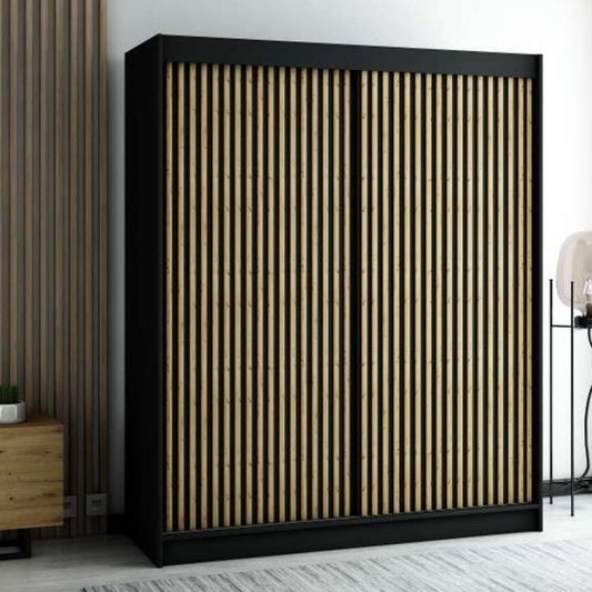 Gloucester I 180cm Sliding 2 Door Wardrobe Strips Design - Black