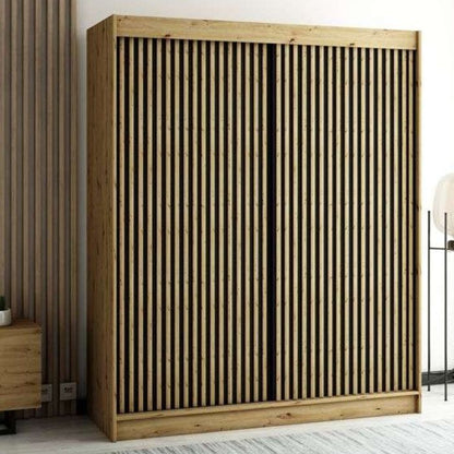 Gloucester I 180cm Sliding 2 Door Wardrobe Strips Design - Artisan Oak