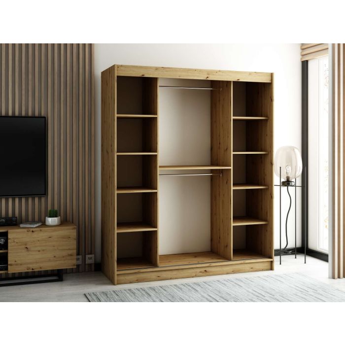 Gloucester I 180cm Sliding 2 Door Wardrobe Strips Design - Artisan Oak