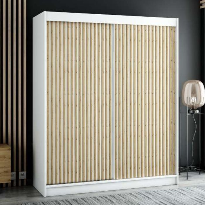 Gloucester I 180cm Sliding Door Wardrobe Strips Design - White, Black, Artisan Oak