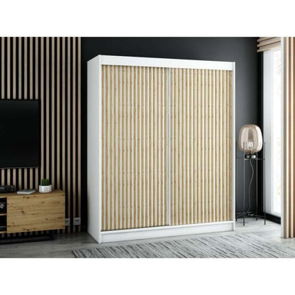 Gloucester I 180cm Sliding 2 Door Wardrobe Strips Design - Artisan Oak