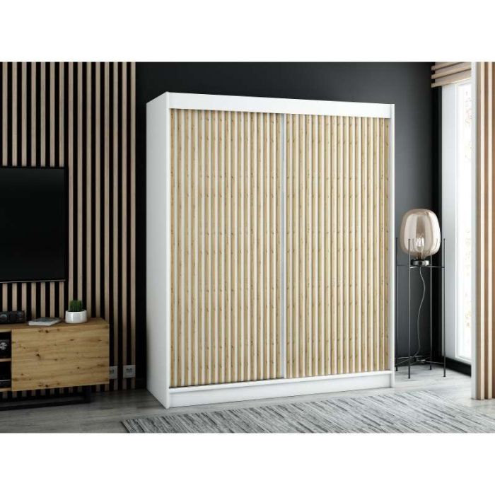Gloucester I 180cm Sliding Door Wardrobe Strips Design - White, Black, Artisan Oak