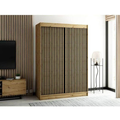 Gloucester I 150cm Sliding Door Wardrobe Strips Design - Black, Artisan Oak, White